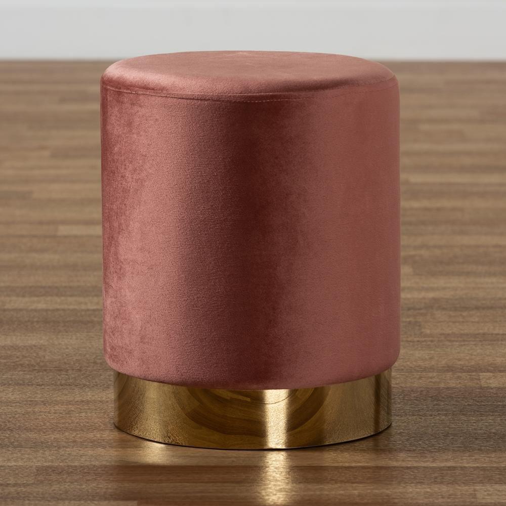 Chaela Contemporary Glam and Luxe Blush Pink Velvet Fabric Upholstered and Gold Finished Metal Ottoman FredCo