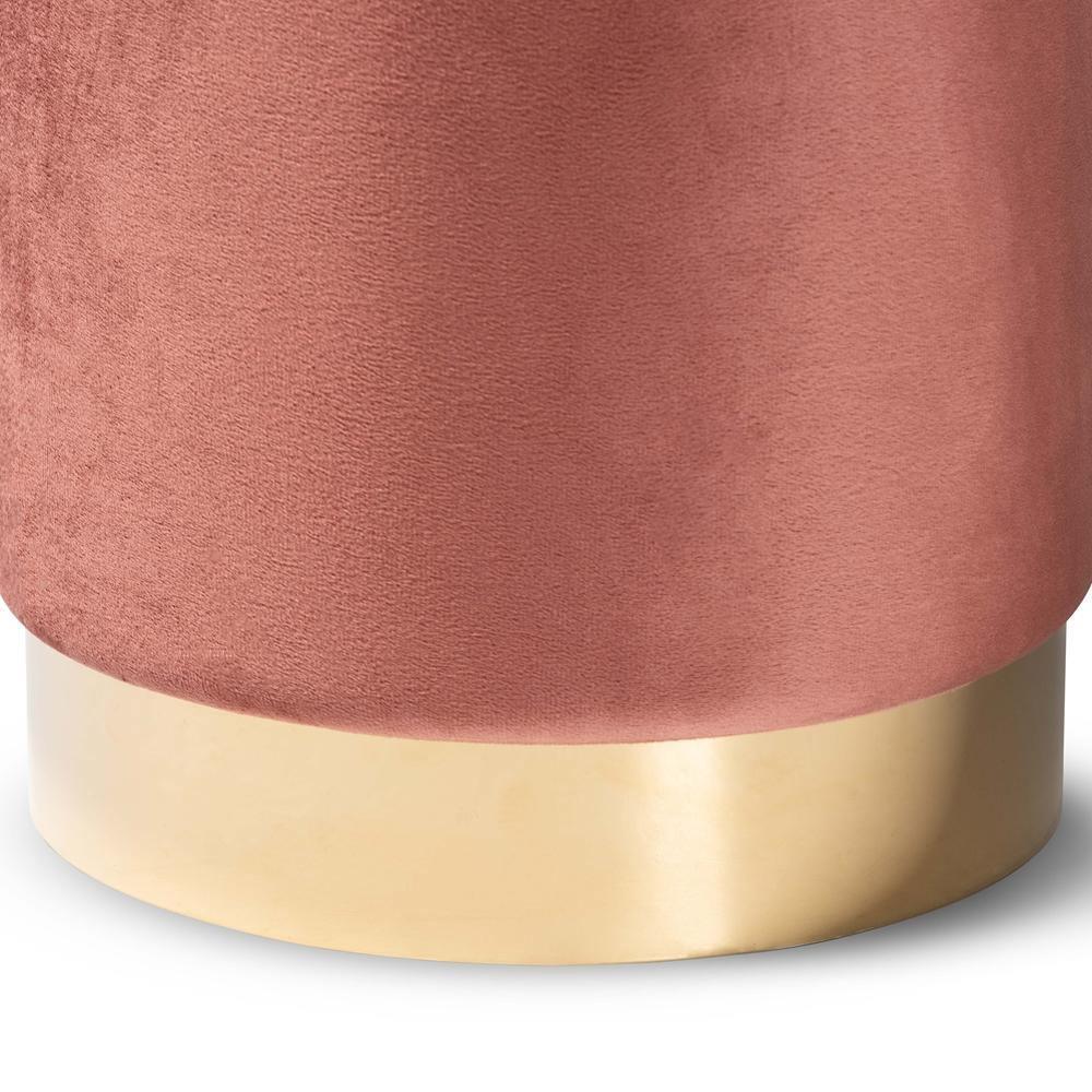Chaela Contemporary Glam and Luxe Blush Pink Velvet Fabric Upholstered and Gold Finished Metal Ottoman FredCo