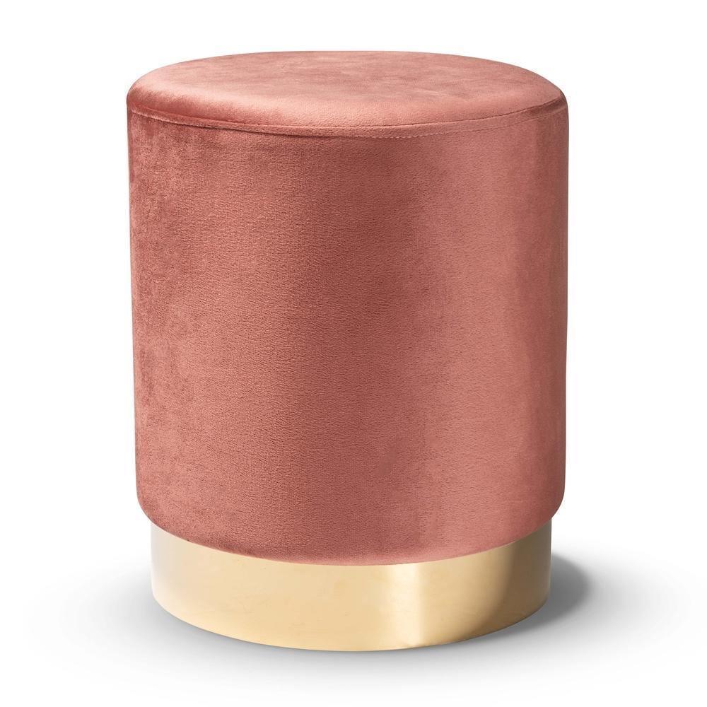 Chaela Contemporary Glam and Luxe Blush Pink Velvet Fabric Upholstered and Gold Finished Metal Ottoman FredCo