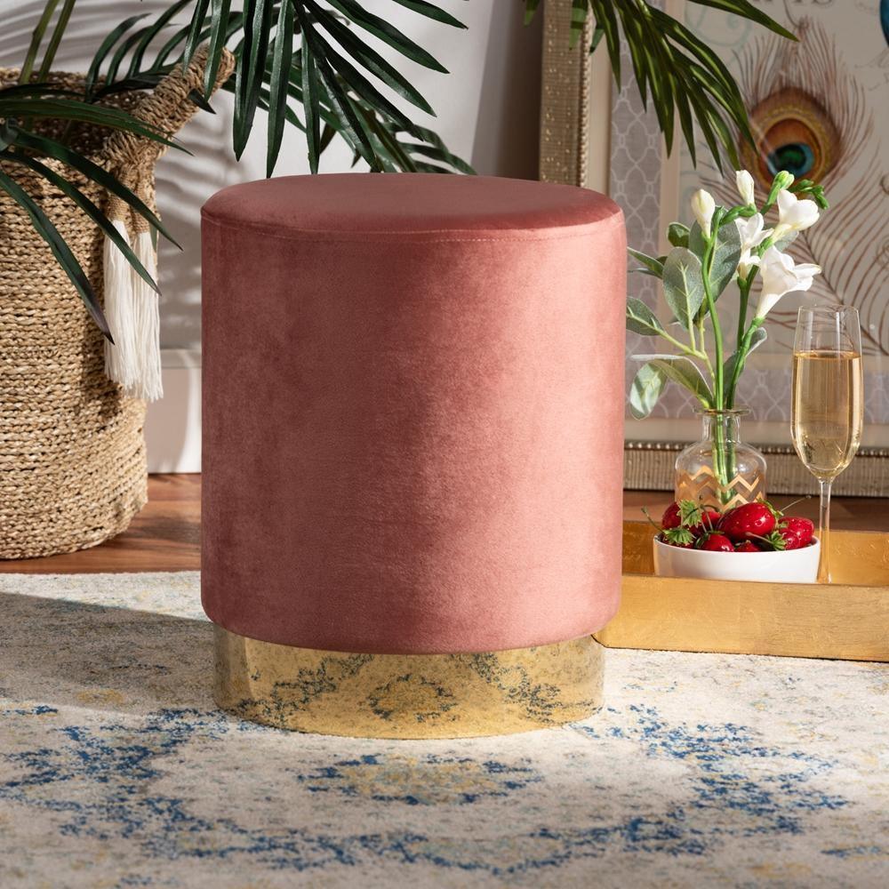 Chaela Contemporary Glam and Luxe Blush Pink Velvet Fabric Upholstered and Gold Finished Metal Ottoman FredCo