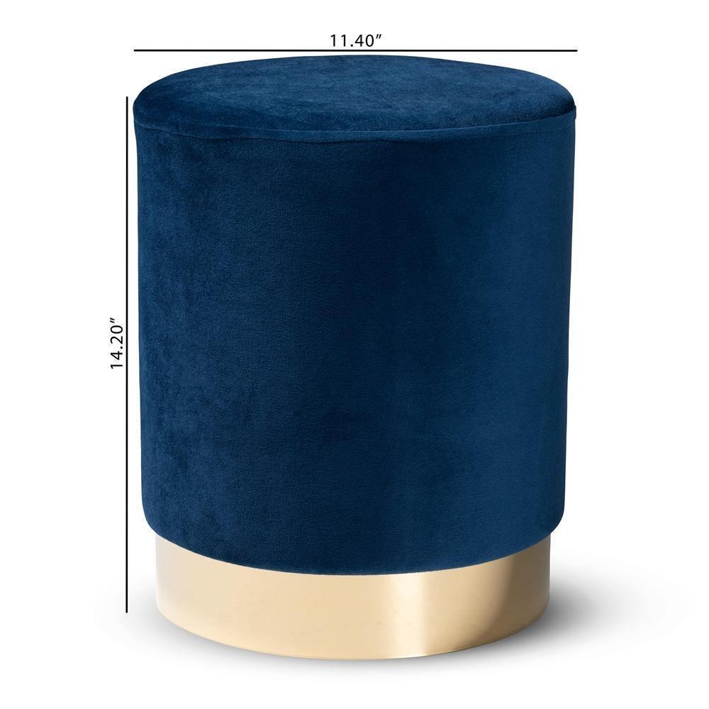 Chaela Contemporary Glam and Luxe Navy Blue Velvet Fabric Upholstered and Gold Finished Metal Ottoman FredCo