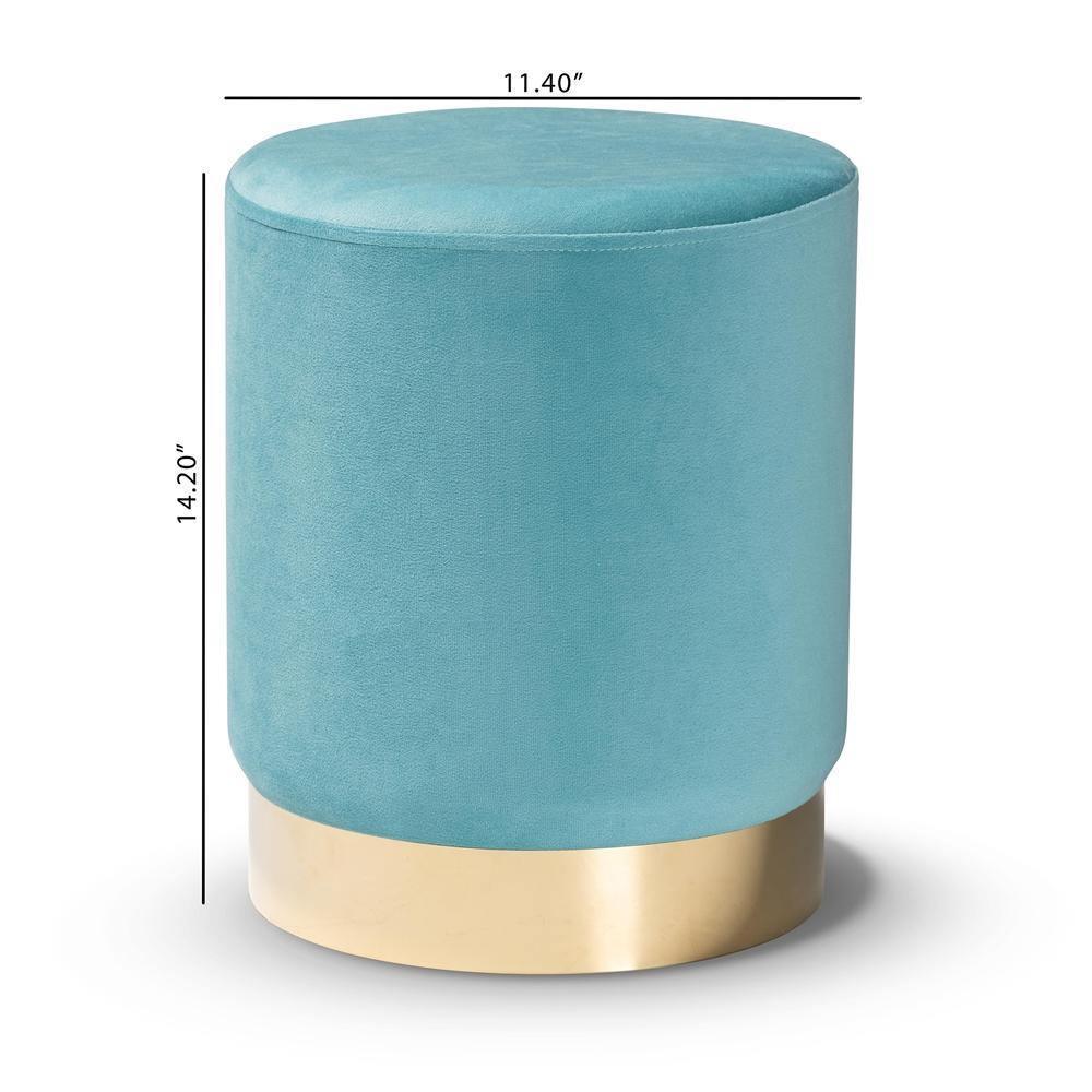 Chaela Contemporary Glam and Luxe Sky Blue Velvet Fabric Upholstered and Gold Finished Metal Ottoman FredCo