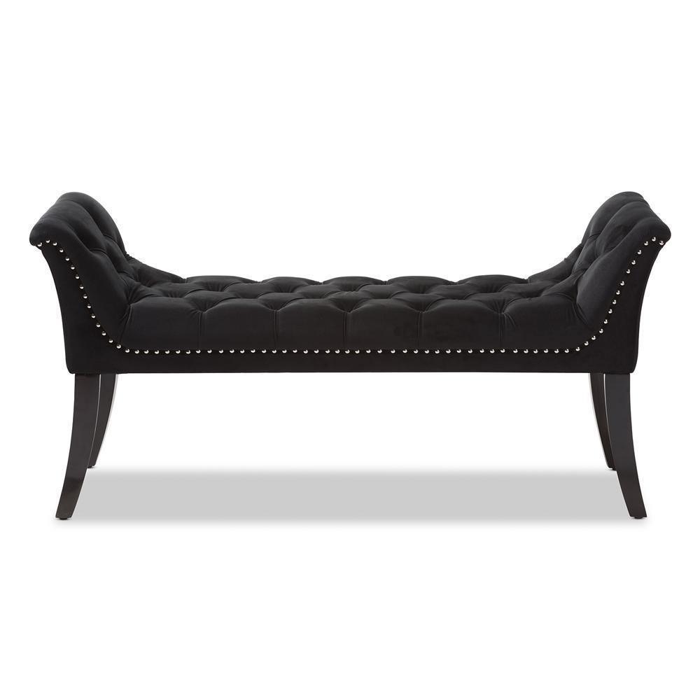 Chandelle Luxe and Contemporary Black Velvet Upholstered Bench FredCo