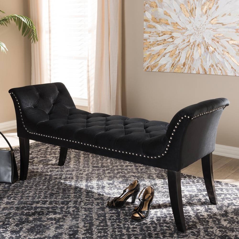 Chandelle Luxe and Contemporary Black Velvet Upholstered Bench FredCo