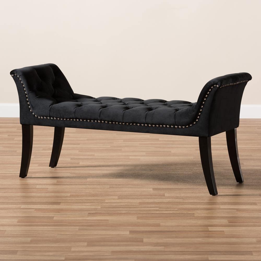 Chandelle Luxe and Contemporary Black Velvet Upholstered Bench FredCo