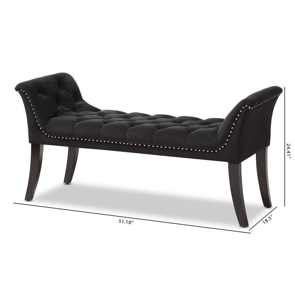 Chandelle Luxe and Contemporary Black Velvet Upholstered Bench FredCo