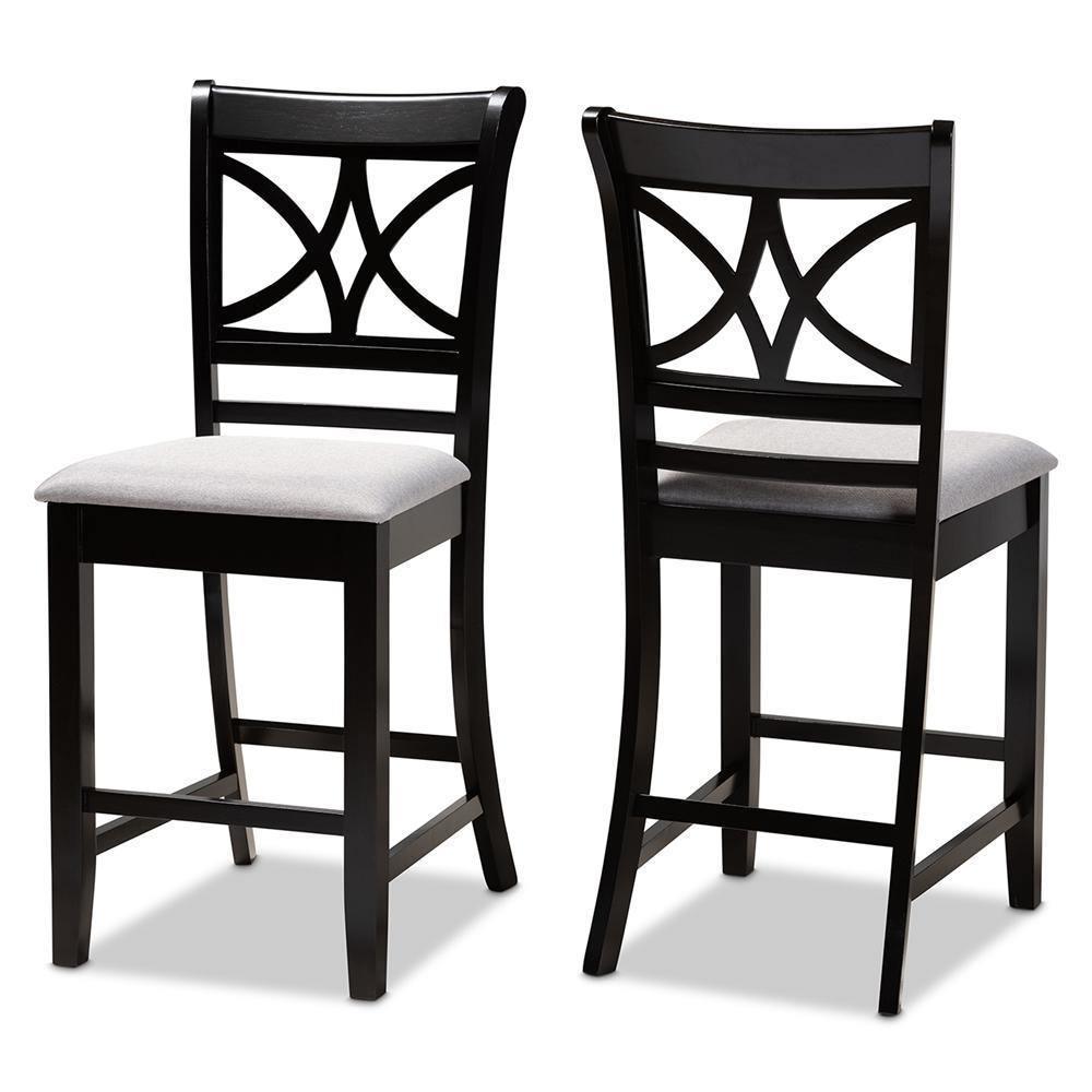 Chandler Modern and Contemporary Grey Fabric Upholstered and Espresso Brown Finished Wood 2-Piece Counter Height Pub Chair Set FredCo