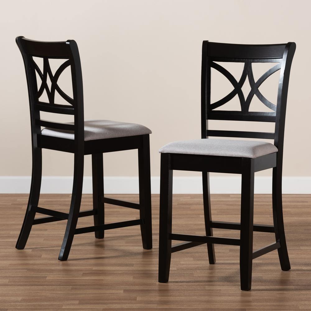 Chandler Modern and Contemporary Grey Fabric Upholstered and Espresso Brown Finished Wood 2-Piece Counter Height Pub Chair Set FredCo