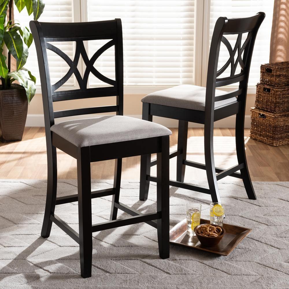 Chandler Modern and Contemporary Grey Fabric Upholstered and Espresso Brown Finished Wood 2-Piece Counter Height Pub Chair Set FredCo
