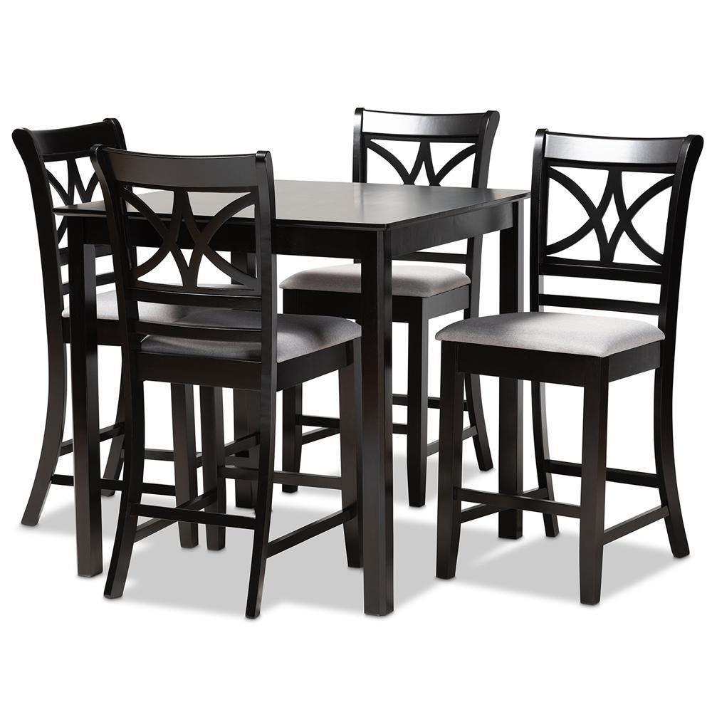 Chandler Modern and Contemporary Grey Fabric Upholstered and Espresso Brown Finished Wood 5-Piece Counter Height Pub Dining Set FredCo