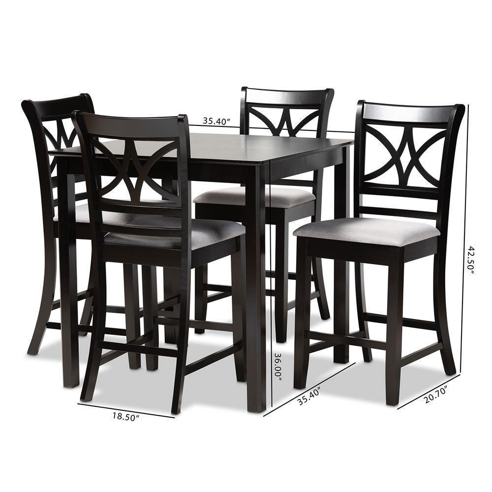 Chandler Modern and Contemporary Grey Fabric Upholstered and Espresso Brown Finished Wood 5-Piece Counter Height Pub Dining Set FredCo