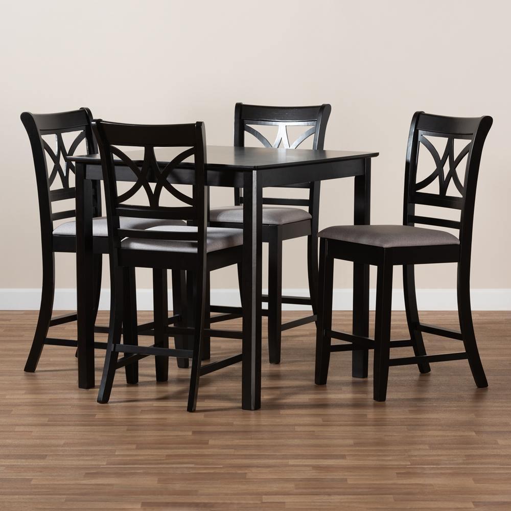 Chandler Modern and Contemporary Grey Fabric Upholstered and Espresso Brown Finished Wood 5-Piece Counter Height Pub Dining Set FredCo
