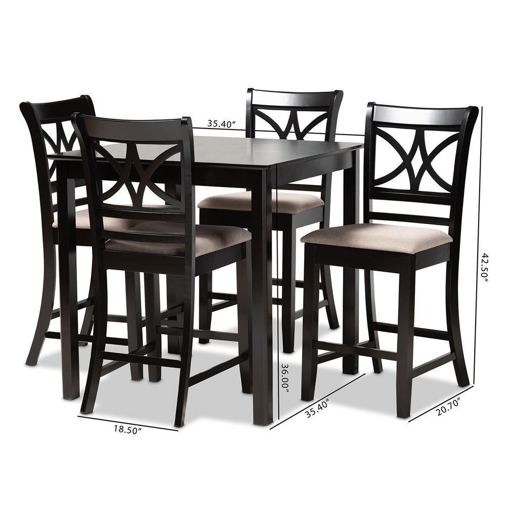 Chandler Modern and Contemporary Sand Fabric Upholstered and Espresso Brown Finished Wood 5-Piece Counter Height Pub Dining Set FredCo