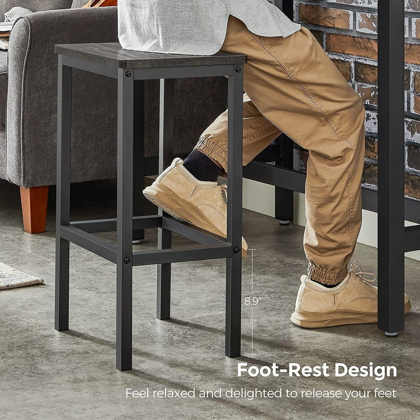 Charcoal Gray Bar Table with 2 Bar Stools FredCo