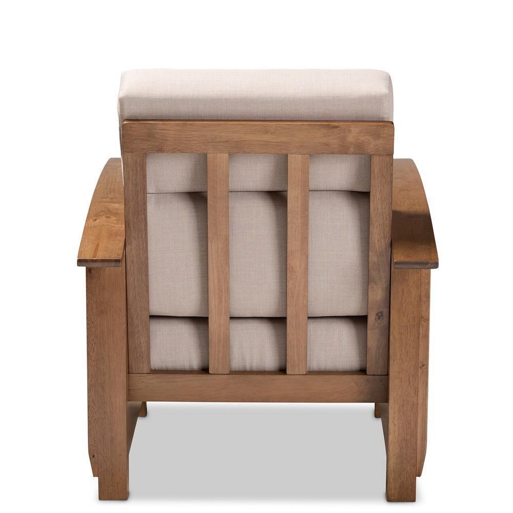 Charlotte Modern Classic Mission Style Taupe Fabric Upholstered Walnut Brown Finished Wood 1-Seater Lounge Chair FredCo