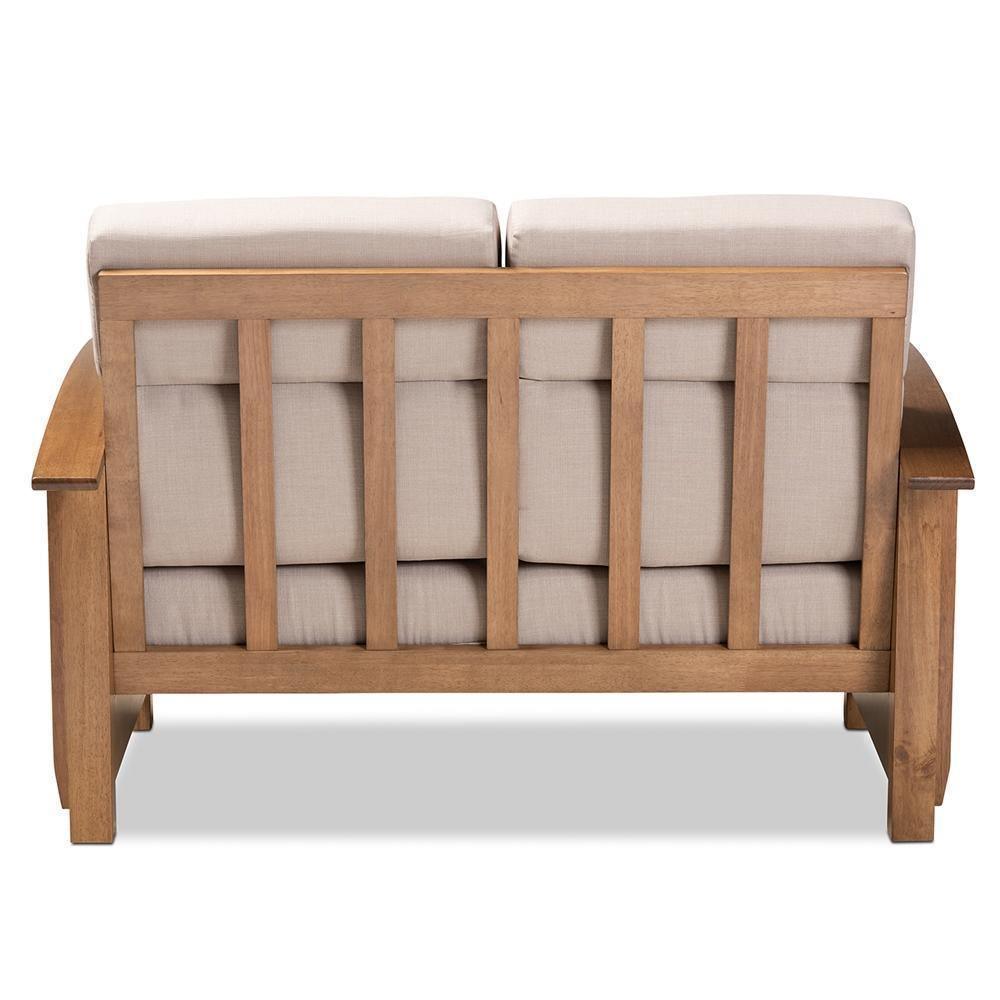 Charlotte Modern Classic Mission Style Taupe Fabric Upholstered Walnut Brown Finished Wood 2-Seater Loveseat FredCo