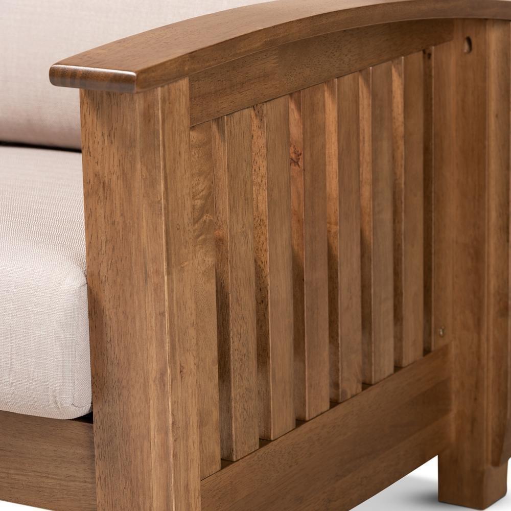 Charlotte Modern Classic Mission Style Taupe Fabric Upholstered Walnut Brown Finished Wood 2-Seater Loveseat FredCo