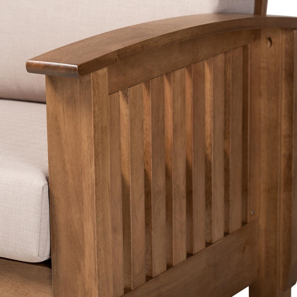 Charlotte Modern Classic Mission Style Taupe Fabric Upholstered Walnut Brown Finished Wood 3-Seater Sofa FredCo