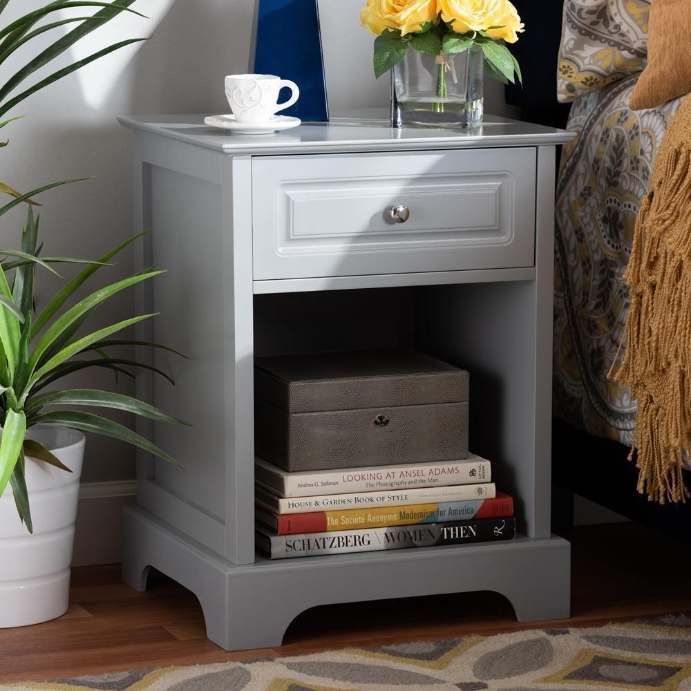 Chase Modern Transitional Light Grey Finished 1-Drawer Wood Nightstand FredCo