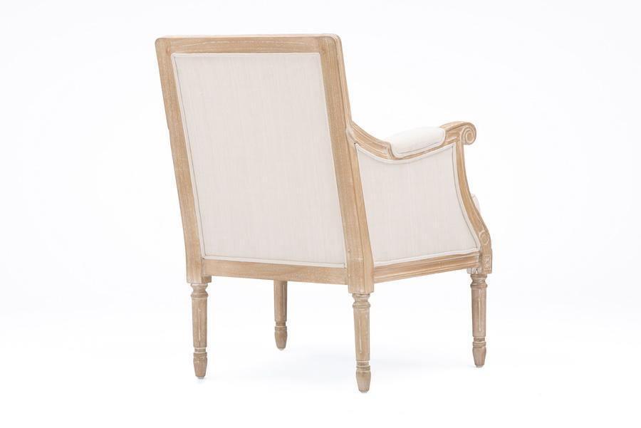Chavanon Wood & Light Beige Linen Traditional French Accent Chair FredCo