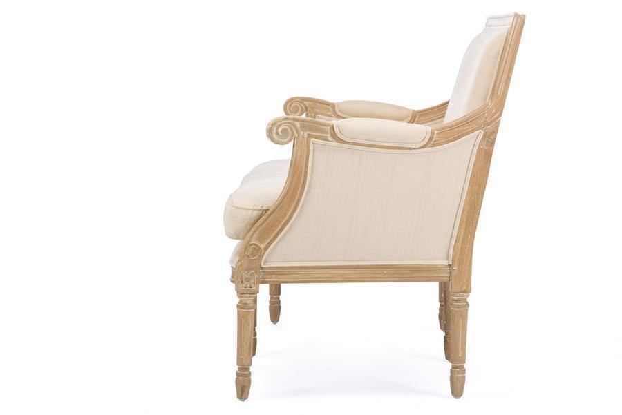 Chavanon Wood & Light Beige Linen Traditional French Loveseat FredCo