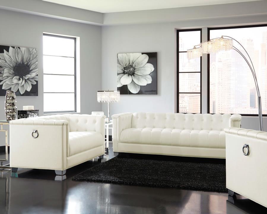 Chaviano Upholstered Tufted Living Room Set Pearl White 505391-S2 Coaster FredCo