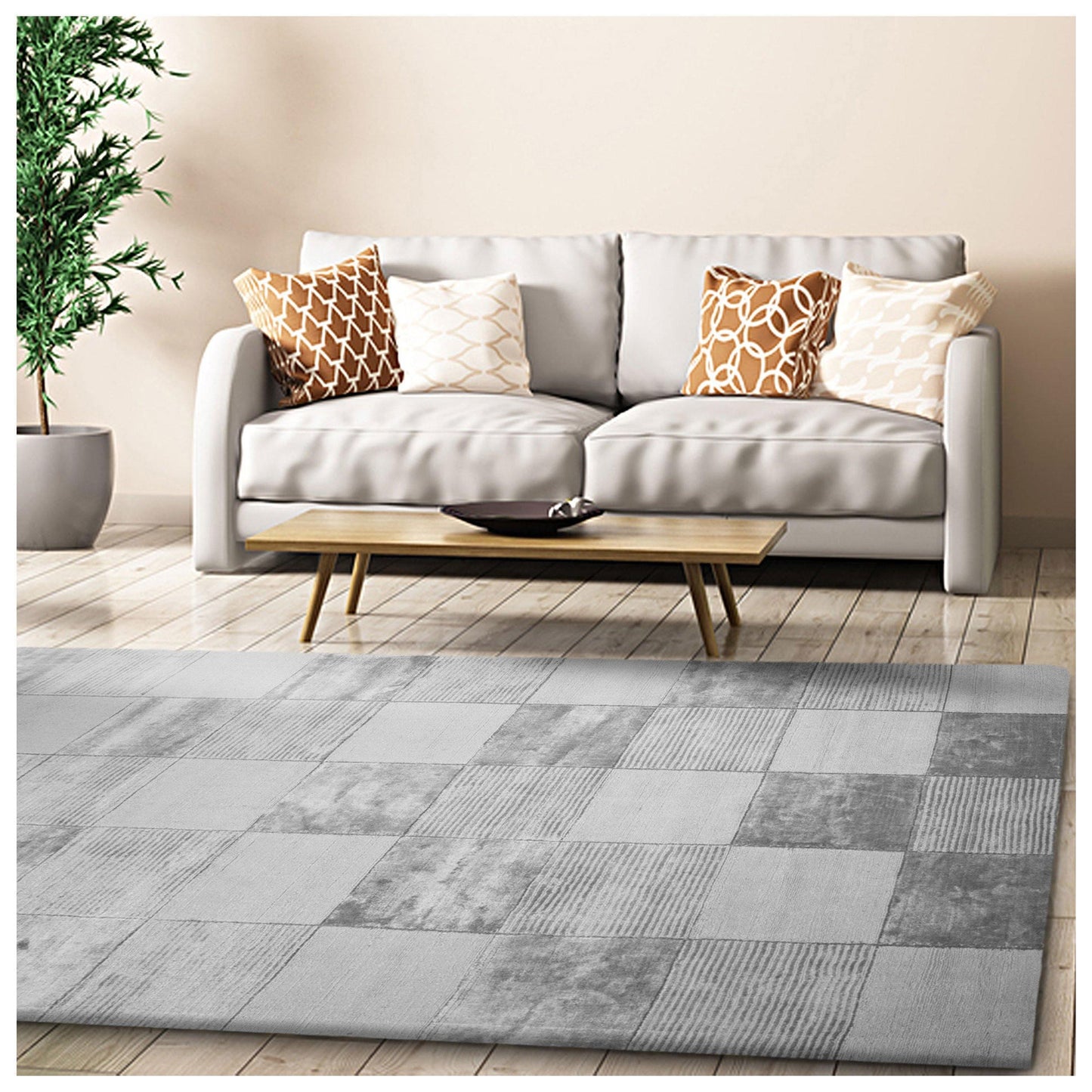 Checkered Modern Hand-Woven Viscose Rug FredCo