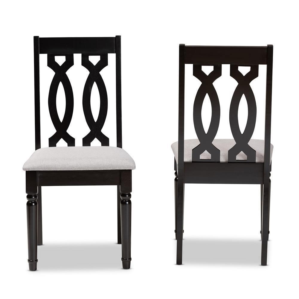 Cherese Modern and Contemporary Grey Fabric Upholstered and Dark Brown Finished Wood 2-Piece Dining Chair Set FredCo