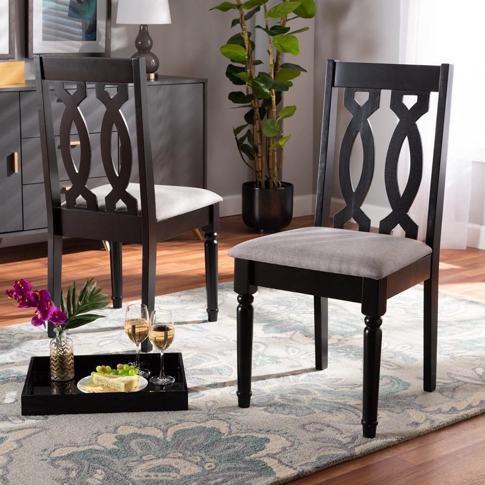 Cherese Modern and Contemporary Grey Fabric Upholstered and Dark Brown Finished Wood 2-Piece Dining Chair Set FredCo