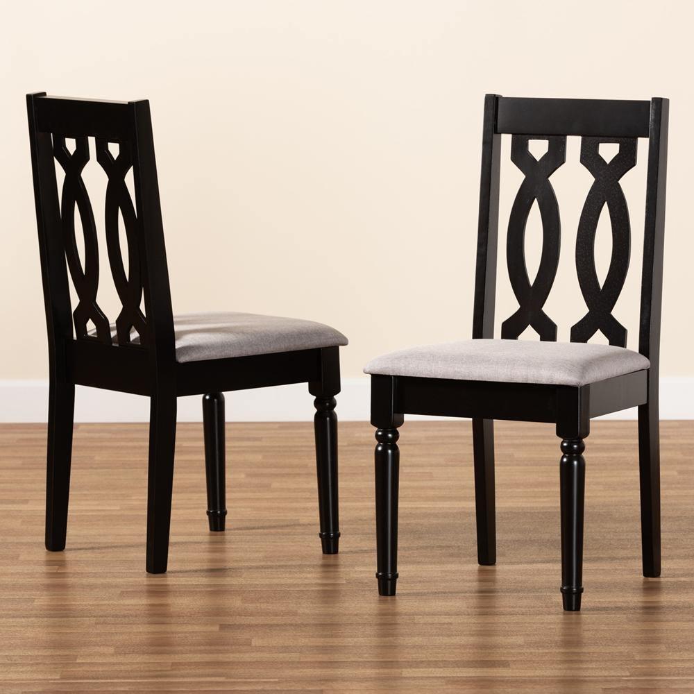 Cherese Modern and Contemporary Grey Fabric Upholstered and Dark Brown Finished Wood 2-Piece Dining Chair Set FredCo