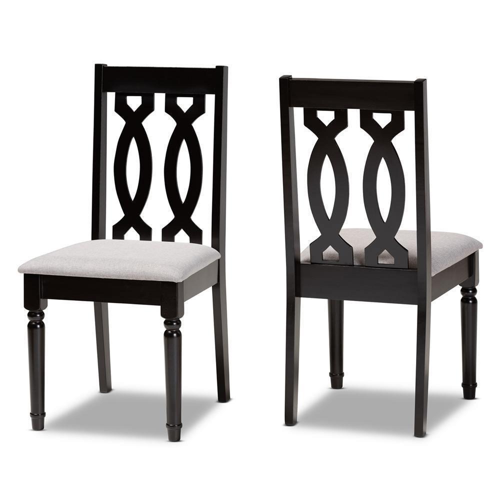 Cherese Modern and Contemporary Grey Fabric Upholstered and Dark Brown Finished Wood 2-Piece Dining Chair Set FredCo