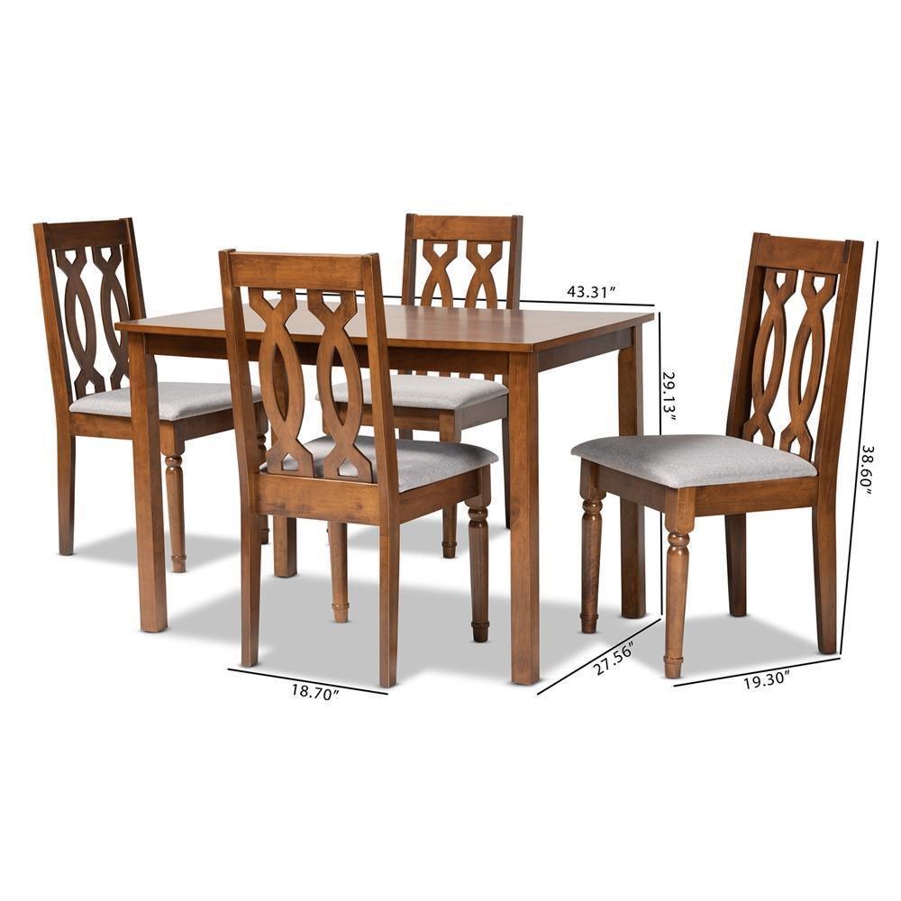 Cherese Modern and Contemporary Grey Fabric Upholstered and Walnut Brown Finished 5-Piece Wood Dining Set FredCo