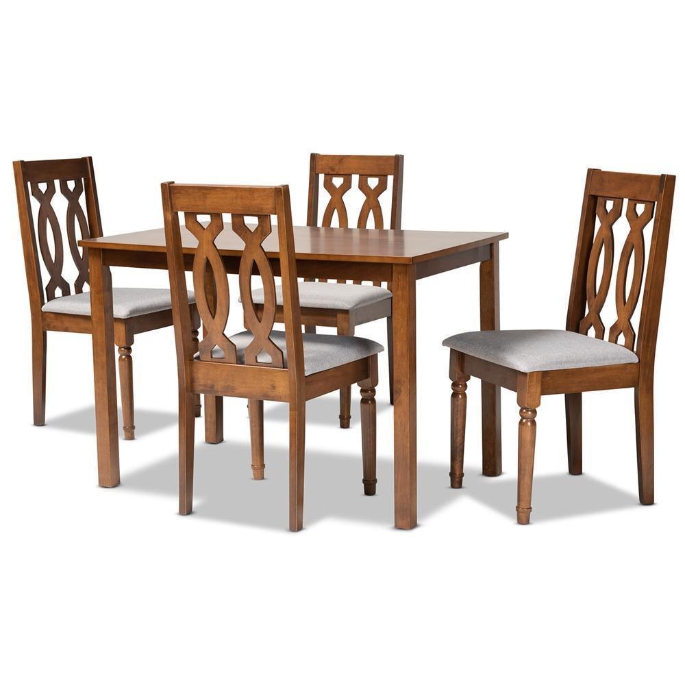 Cherese Modern and Contemporary Grey Fabric Upholstered and Walnut Brown Finished 5-Piece Wood Dining Set FredCo