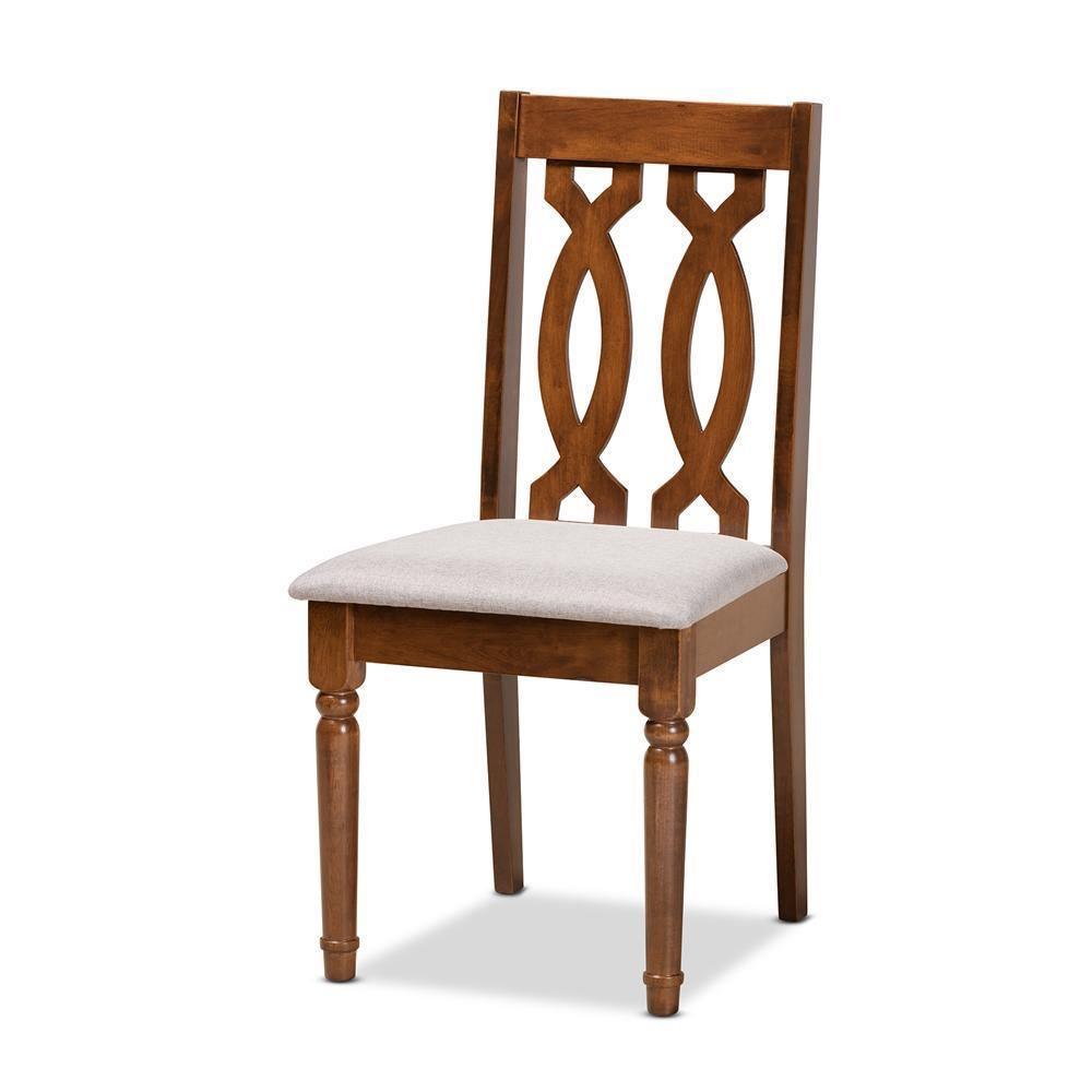Cherese Modern and Contemporary Grey Fabric Upholstered and Walnut Brown Finished 5-Piece Wood Dining Set FredCo