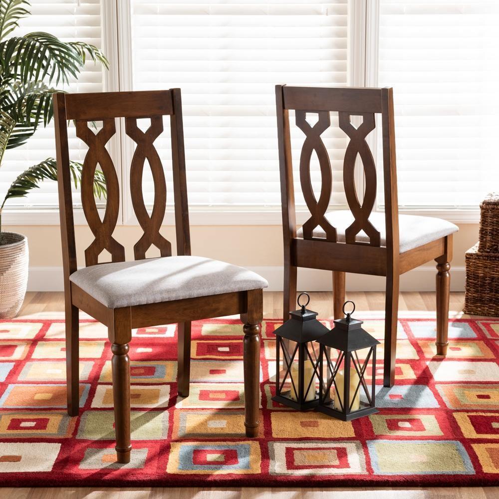 Cherese Modern and Contemporary Grey Fabric Upholstered and Walnut Brown Finished Wood 2-Piece Dining Chair Set FredCo