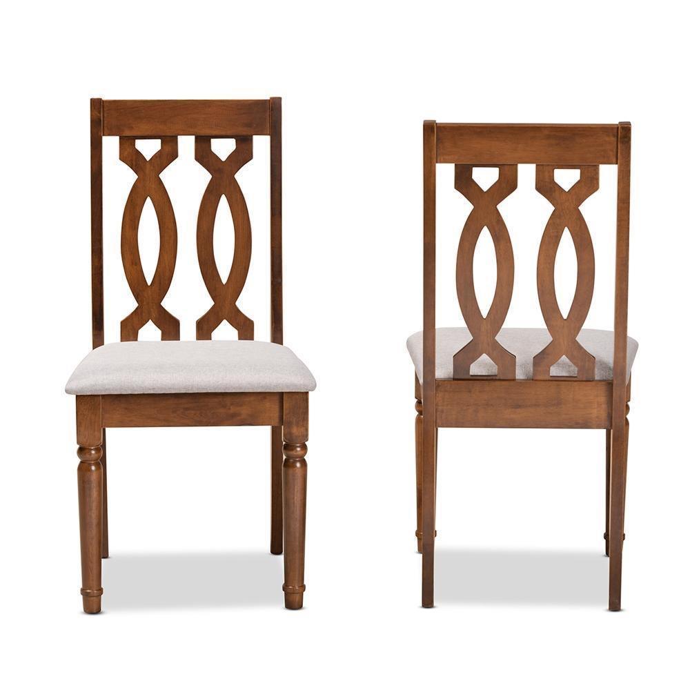 Cherese Modern and Contemporary Grey Fabric Upholstered and Walnut Brown Finished Wood 2-Piece Dining Chair Set FredCo