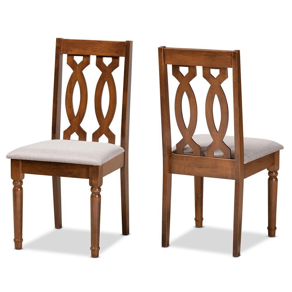 Cherese Modern and Contemporary Grey Fabric Upholstered and Walnut Brown Finished Wood 2-Piece Dining Chair Set FredCo