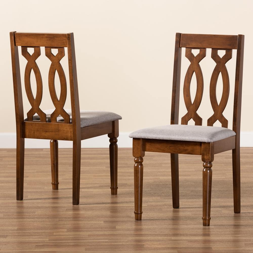 Cherese Modern and Contemporary Grey Fabric Upholstered and Walnut Brown Finished Wood 2-Piece Dining Chair Set FredCo