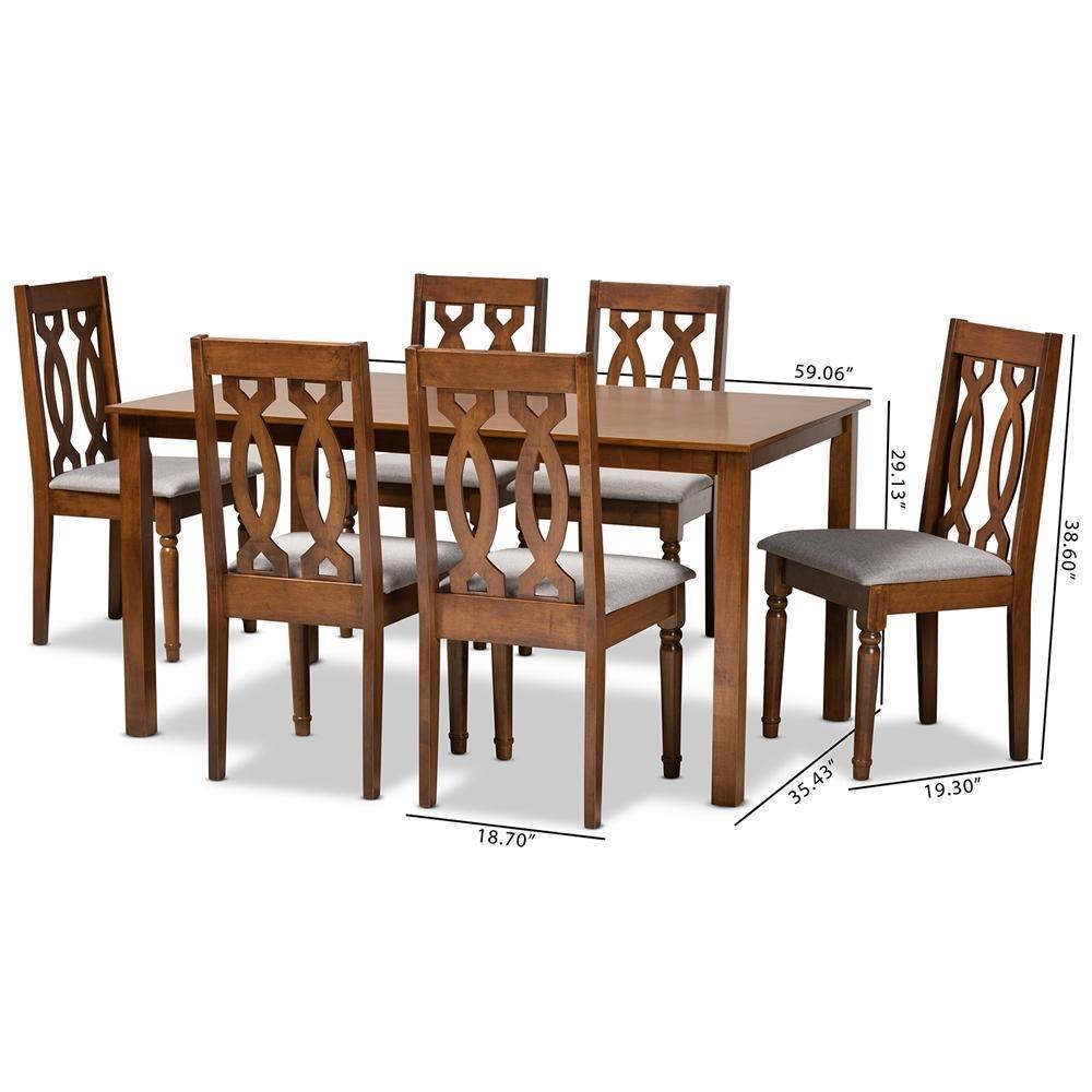 Cherese Modern and Contemporary Grey Fabric Upholstered and Walnut Brown Finished Wood 7-Piece Dining Set FredCo