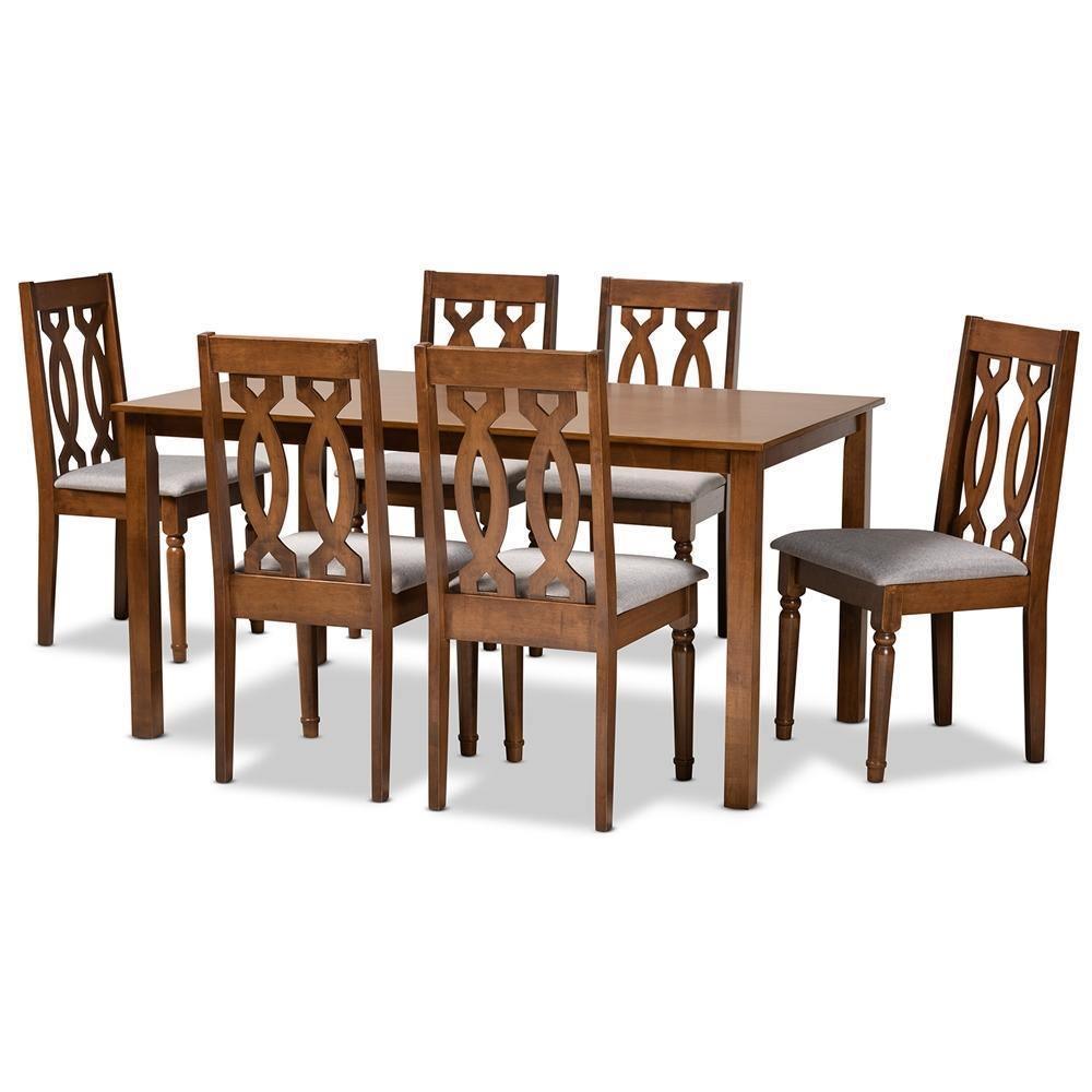 Cherese Modern and Contemporary Grey Fabric Upholstered and Walnut Brown Finished Wood 7-Piece Dining Set FredCo