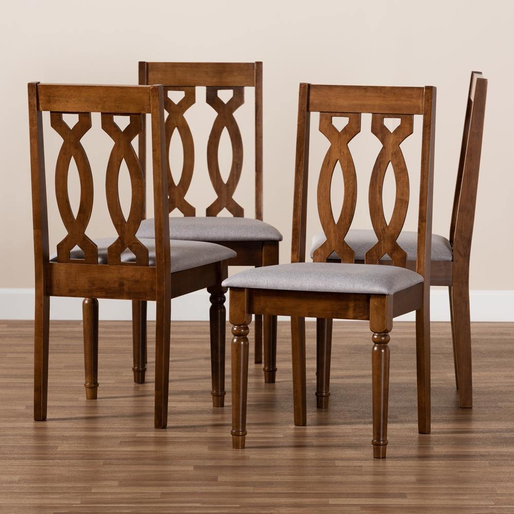 Cherese Modern and Contemporary Grey Fabric Upholstered Walnut Brown Finished 4-Piece Wood Dining Chair Set FredCo