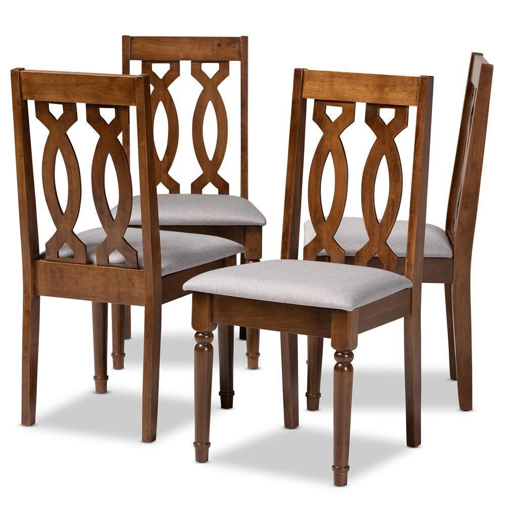 Cherese Modern and Contemporary Grey Fabric Upholstered Walnut Brown Finished 4-Piece Wood Dining Chair Set FredCo