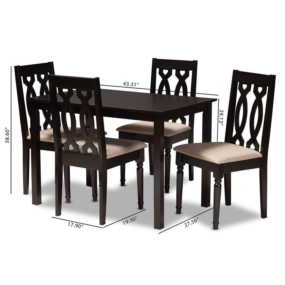 Cherese Modern and Contemporary Sand Fabric Upholstered Espresso Brown Finished 5-Piece Wood Dining Set FredCo