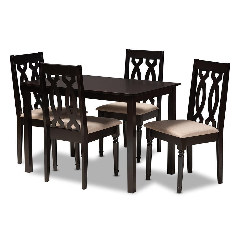 Cherese Modern and Contemporary Sand Fabric Upholstered Espresso Brown Finished 5-Piece Wood Dining Set FredCo