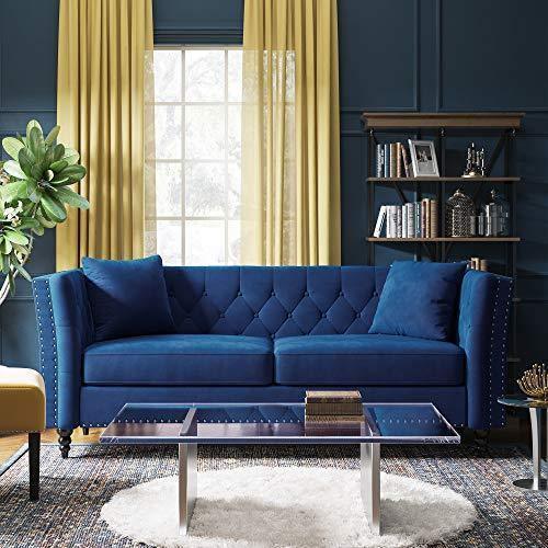 Chesterfield Velvet Couch Blue FredCo