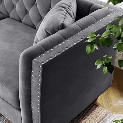 Chesterfield Velvet Couch Gray FredCo