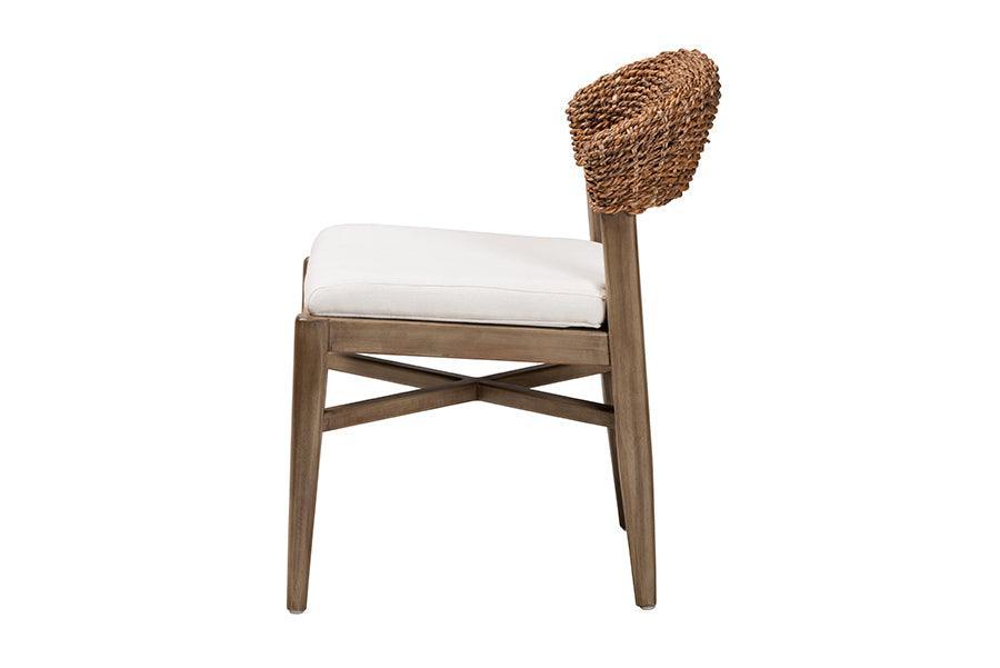 Chloe Modern Bohemian Walnut Brown Finished Mahogany Wood and Natural Rattan Dining Chair FredCo