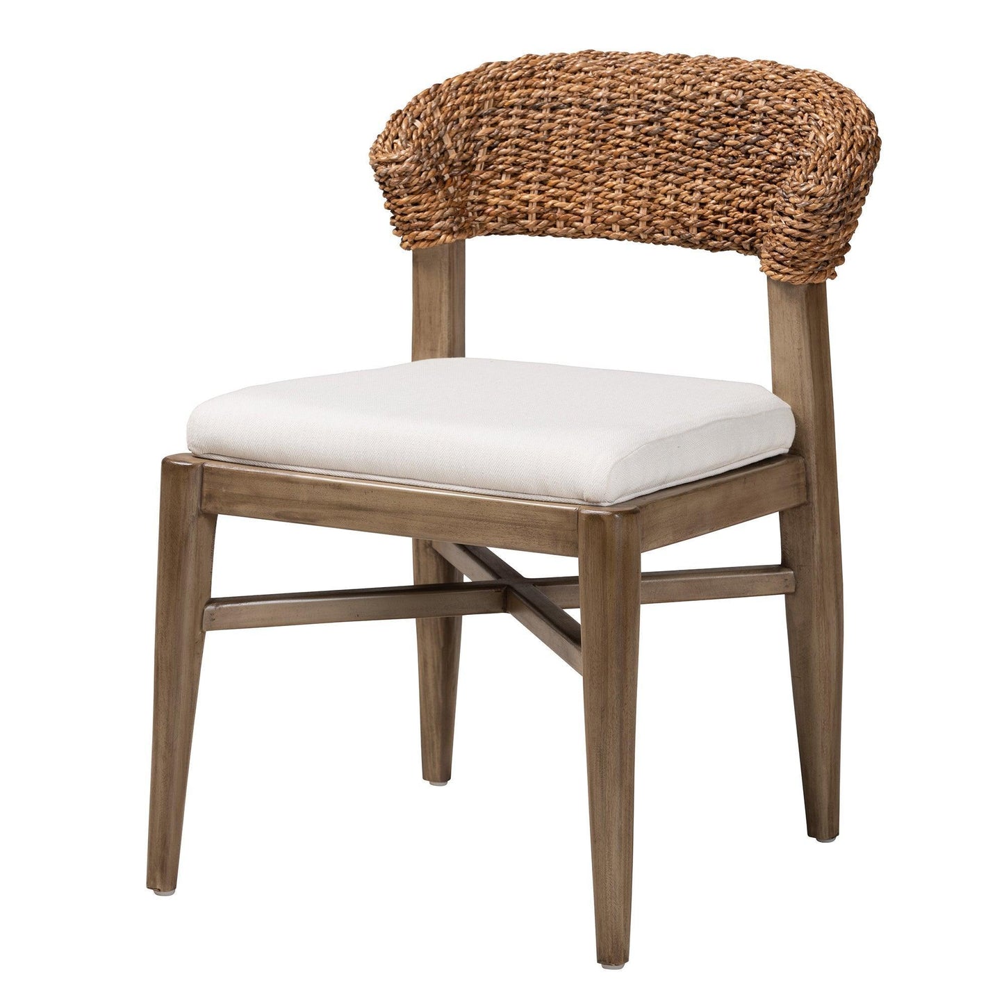 Chloe Modern Bohemian Walnut Brown Finished Mahogany Wood and Natural Rattan Dining Chair FredCo