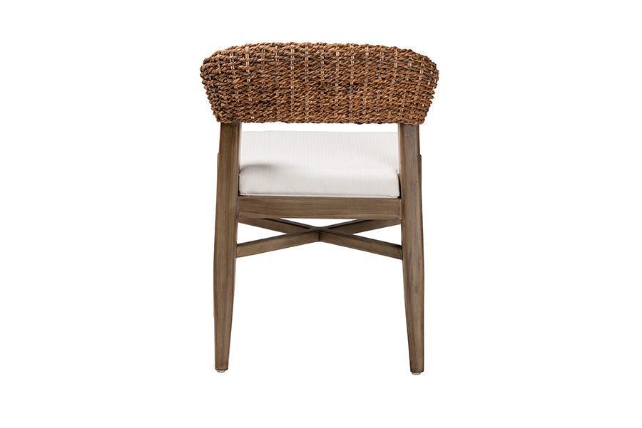 Chloe Modern Bohemian Walnut Brown Finished Mahogany Wood and Natural Rattan Dining Chair FredCo