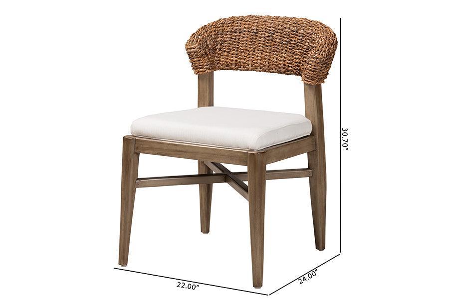 Chloe Modern Bohemian Walnut Brown Finished Mahogany Wood and Natural Rattan Dining Chair FredCo
